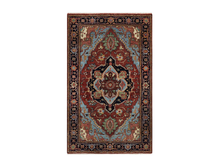 3'1" x 5'2" New Hand Knotted Red Wool Rectangle Oriental Rug - MOA10291937