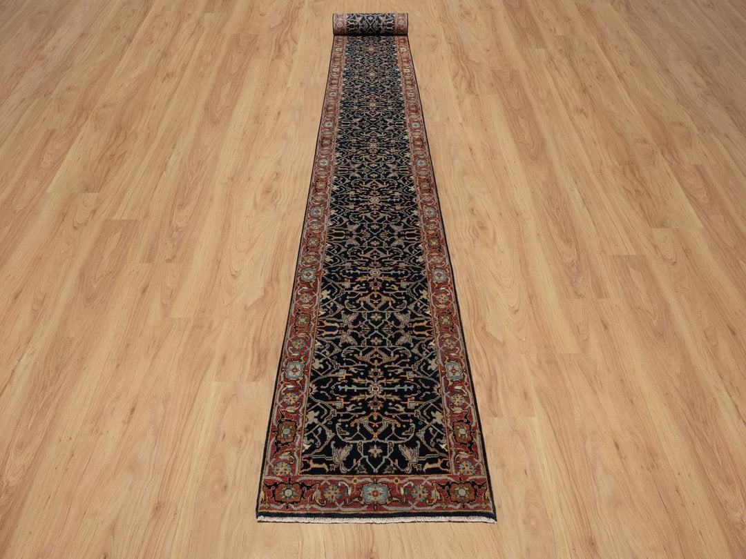 2'8" x 28'0" New Hand Knotted Blue Wool Runner Oriental Rug - MOA10291941
