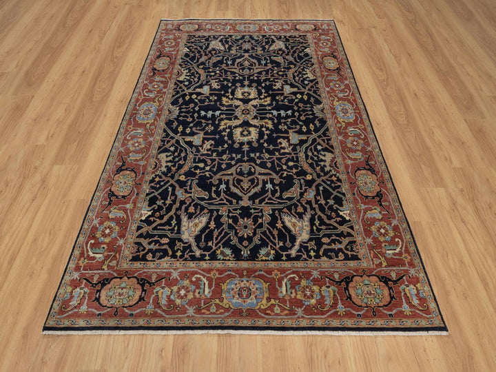 6'0" x 9'3" New Hand Knotted Blue Wool Rectangle Oriental Rug - MOA10291942