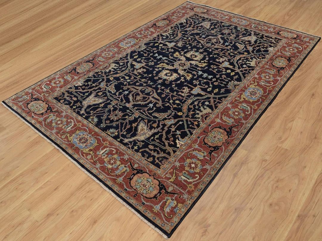 6'0" x 9'3" New Hand Knotted Blue Wool Rectangle Oriental Rug - MOA10291942