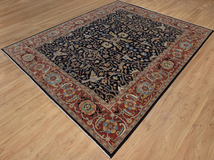 8'2" x 10'3" New Hand Knotted Blue Wool Rectangle Oriental Rug - MOA10291943