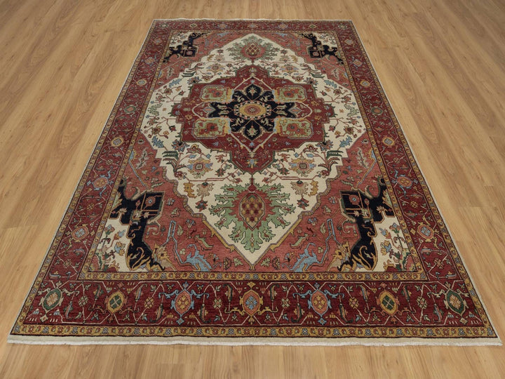 7'10" x 10'3" New Hand Knotted Ivory Wool Rectangle Oriental Rug - MOA10291944