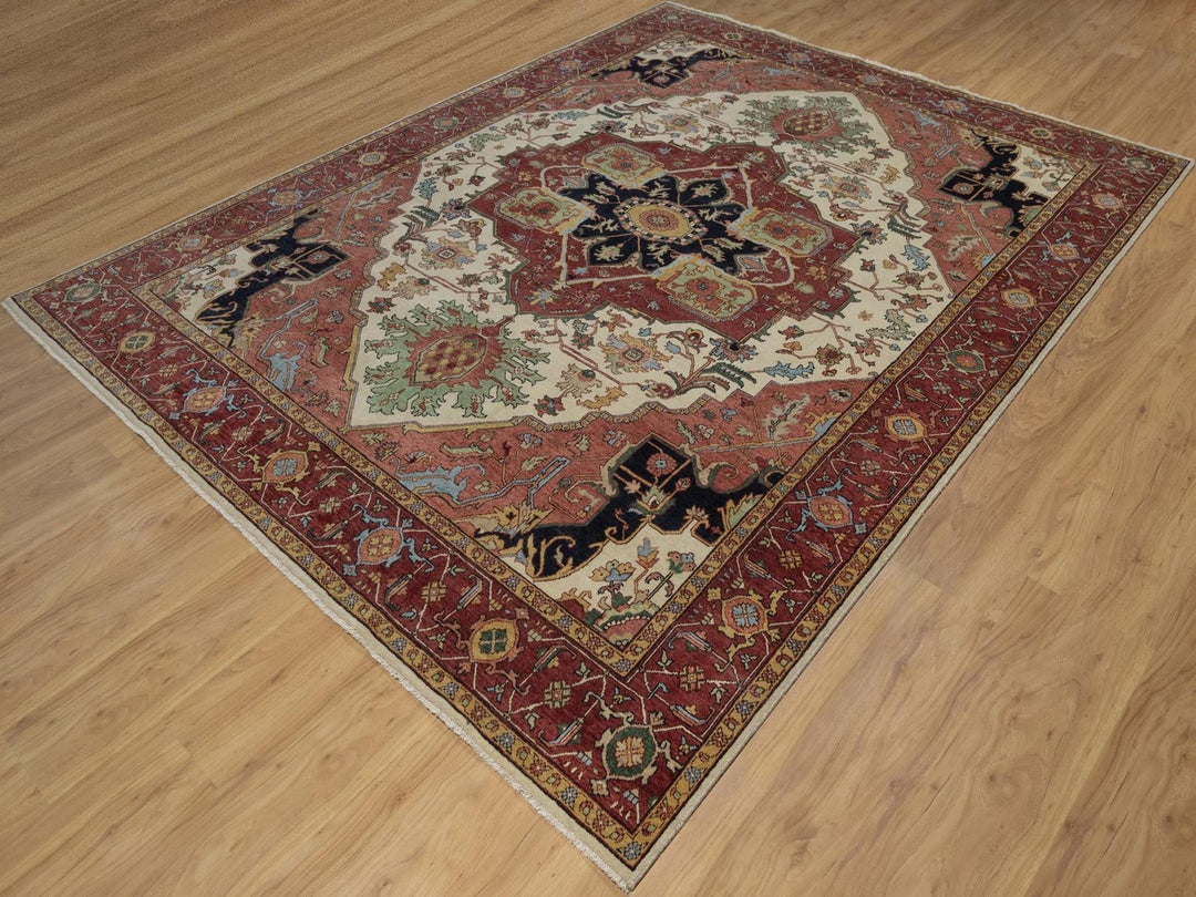 7'10" x 10'3" New Hand Knotted Ivory Wool Rectangle Oriental Rug - MOA10291944