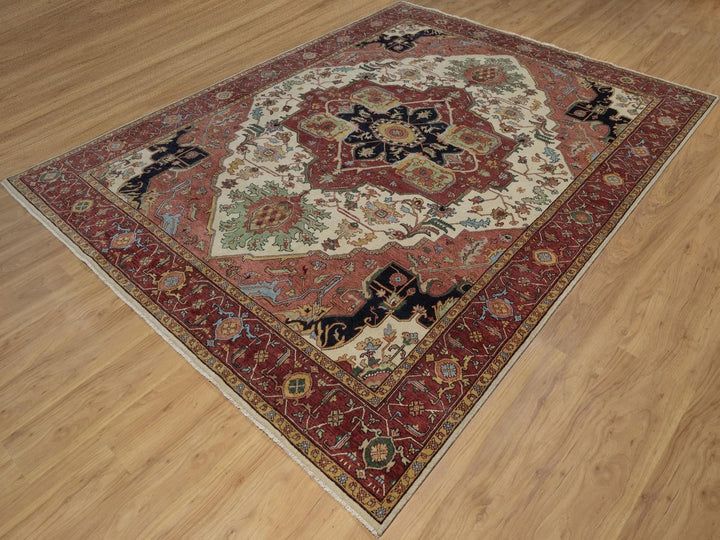 7'10" x 10'3" New Hand Knotted Ivory Wool Rectangle Oriental Rug - MOA10291944