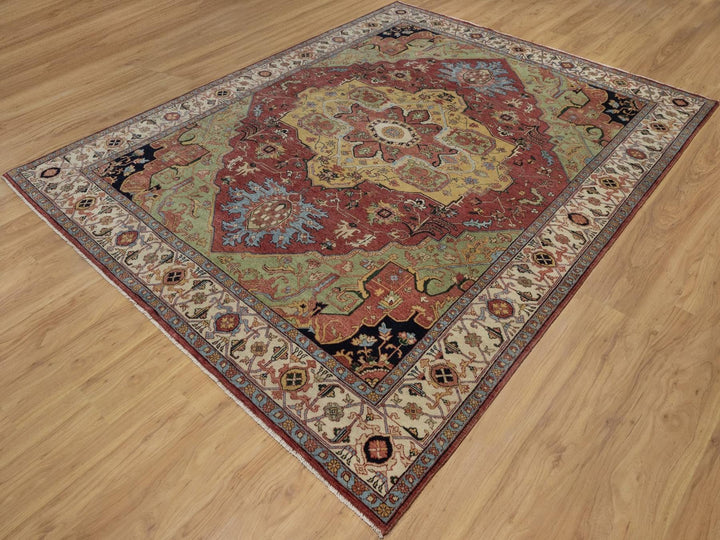 7'10" x 10'1" New Hand Knotted Red Wool Rectangle Oriental Rug - MOA10291946