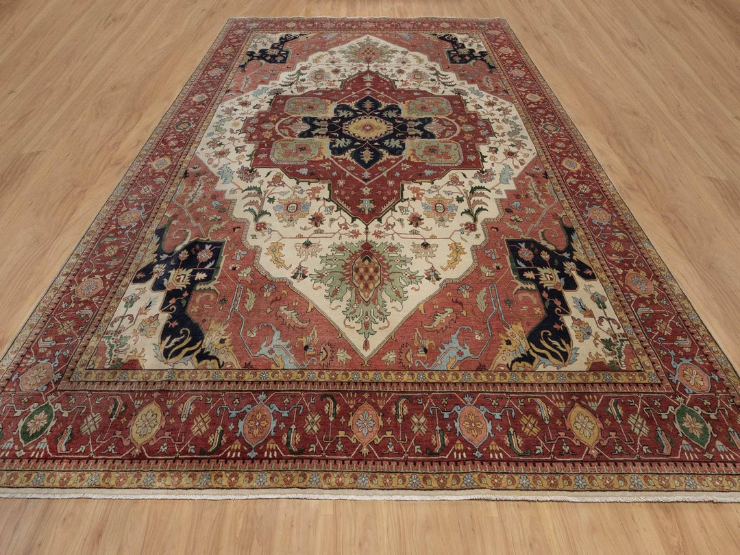 11'10" x 15'3" New Hand Knotted Ivory Wool Rectangle Oriental Rug - MOA10291947