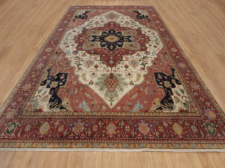 11'10" x 15'3" New Hand Knotted Ivory Wool Rectangle Oriental Rug - MOA10291947