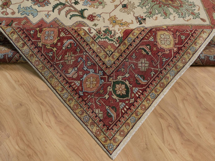 11'10" x 15'3" New Hand Knotted Ivory Wool Rectangle Oriental Rug - MOA10291947