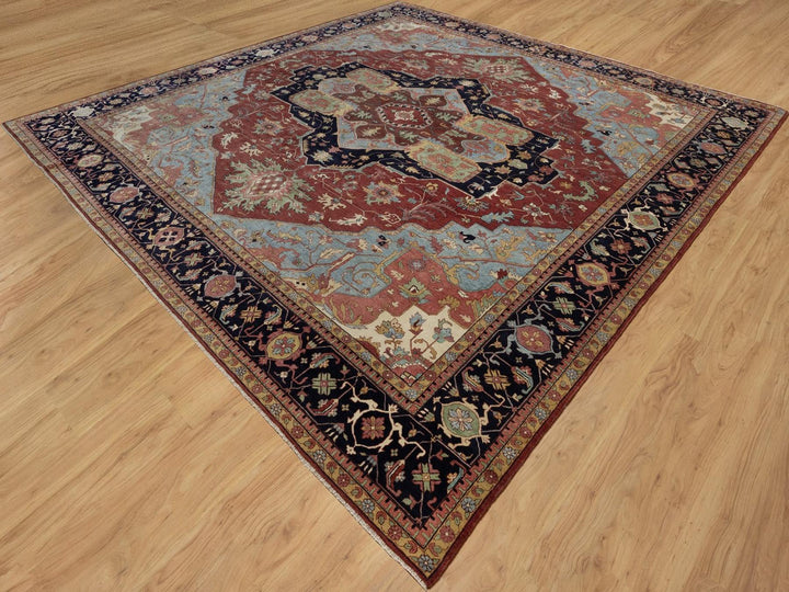 13'11" x 14'2" New Hand Knotted Red Wool Square Oriental Rug - MOA10291948