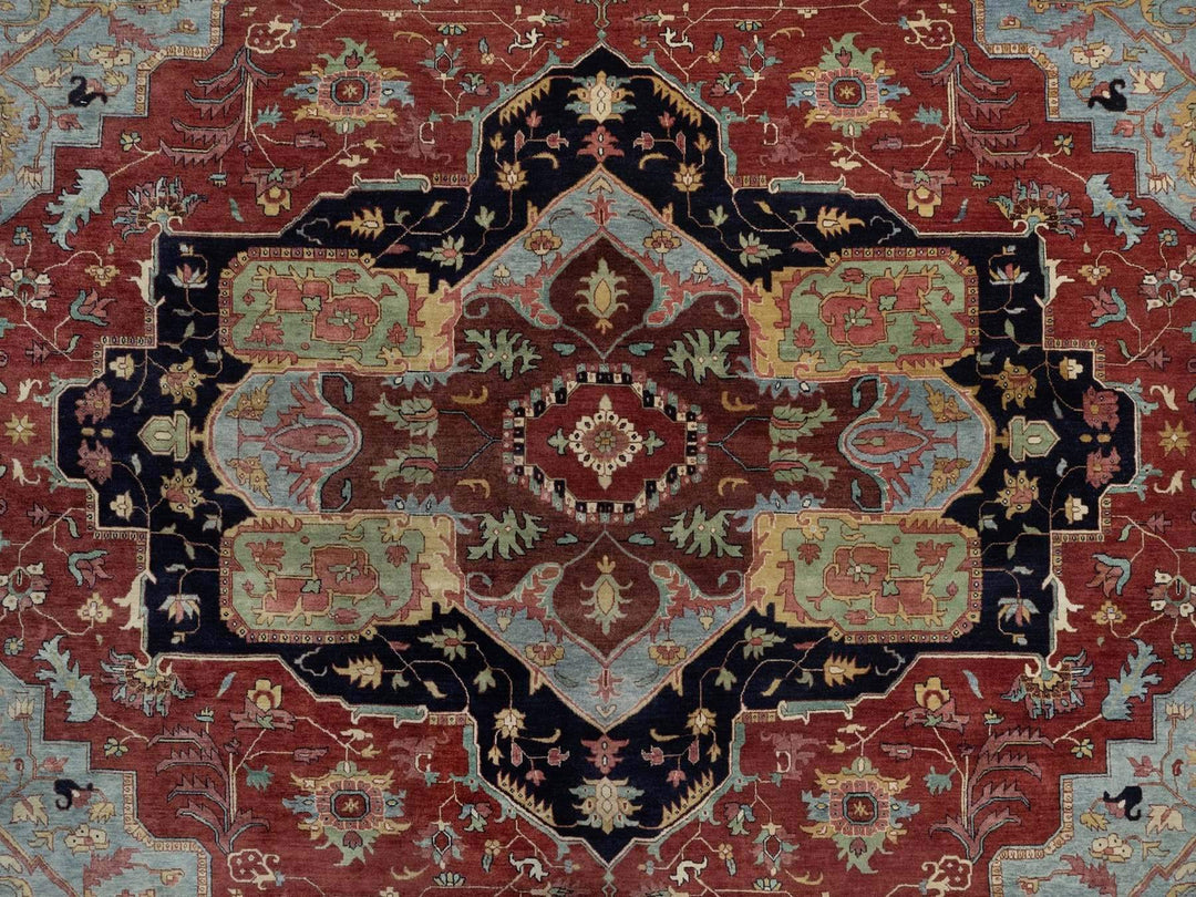 13'11" x 14'2" New Hand Knotted Red Wool Square Oriental Rug - MOA10291948