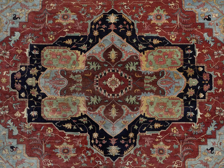 13'11" x 14'2" New Hand Knotted Red Wool Square Oriental Rug - MOA10291948