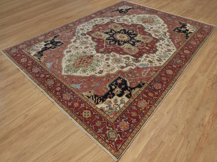 8'11" x 12'2" New Hand Knotted Ivory Wool Rectangle Oriental Rug - MOA10291950