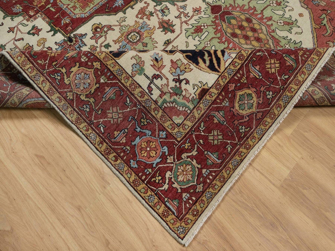 8'11" x 12'2" New Hand Knotted Ivory Wool Rectangle Oriental Rug - MOA10291950