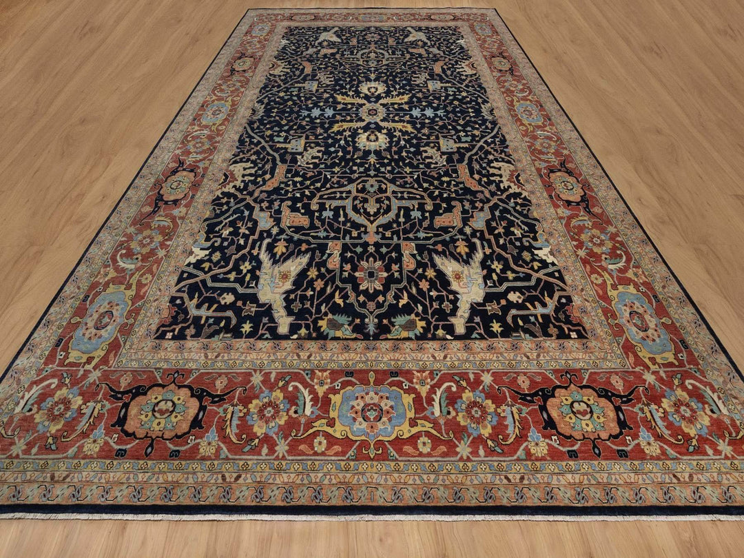 11'11" x 18'0" New Hand Knotted Blue Wool Rectangle Oriental Rug - MOA10291951