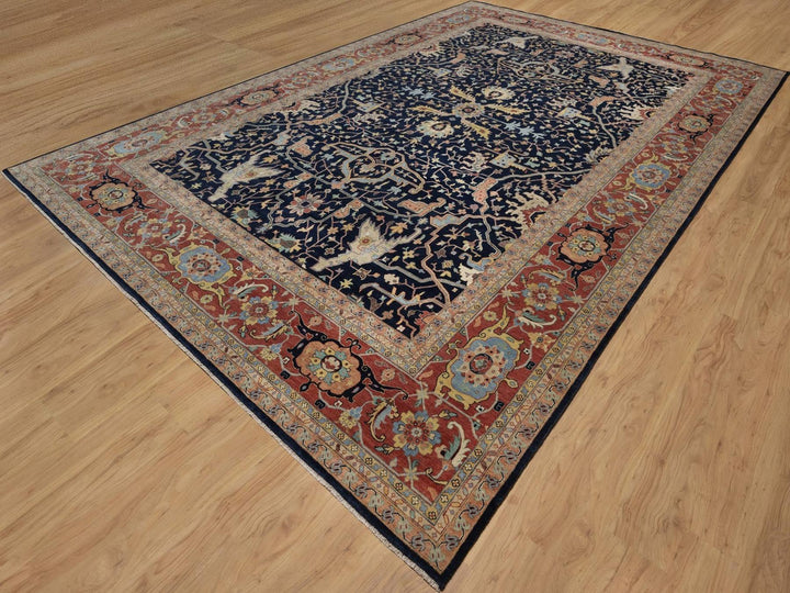11'11" x 18'0" New Hand Knotted Blue Wool Rectangle Oriental Rug - MOA10291951