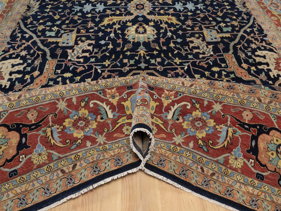 11'11" x 18'0" New Hand Knotted Blue Wool Rectangle Oriental Rug - MOA10291951
