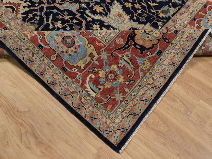 11'11" x 18'0" New Hand Knotted Blue Wool Rectangle Oriental Rug - MOA10291951