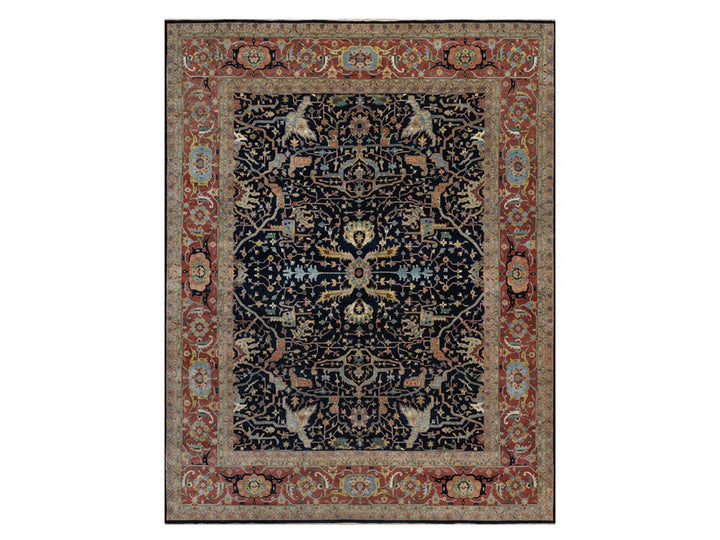 11'10" x 15'1" New Hand Knotted Blue Wool Rectangle Oriental Rug - MOA10291952