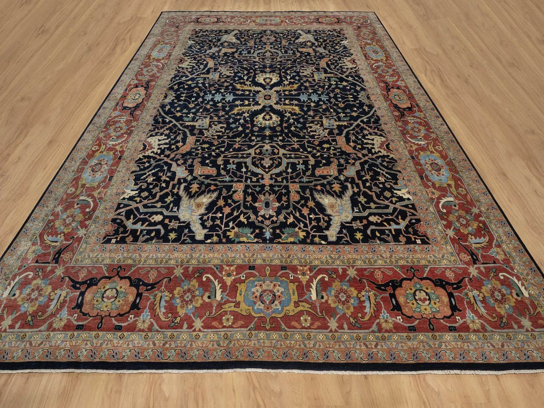 11'10" x 15'1" New Hand Knotted Blue Wool Rectangle Oriental Rug - MOA10291952