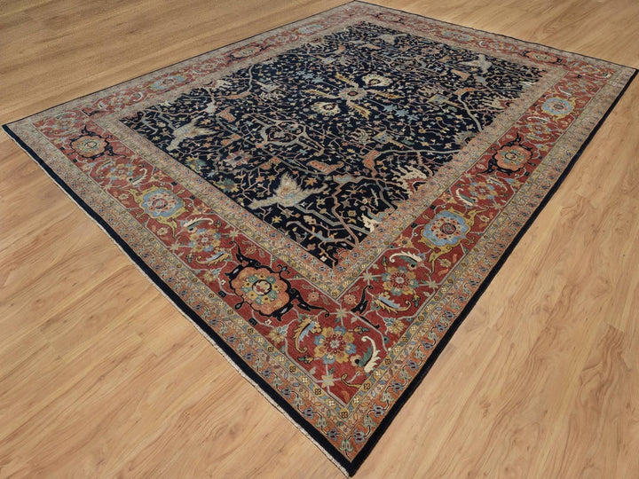 11'10" x 15'1" New Hand Knotted Blue Wool Rectangle Oriental Rug - MOA10291952