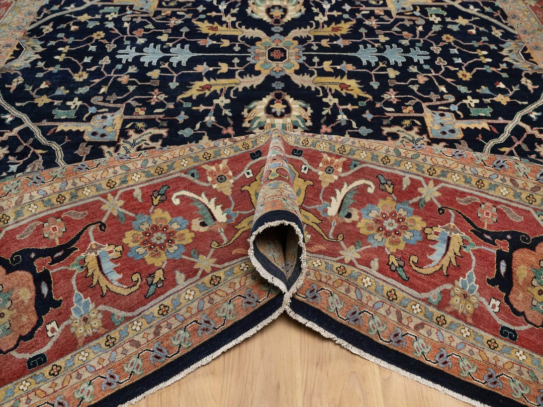 11'10" x 15'1" New Hand Knotted Blue Wool Rectangle Oriental Rug - MOA10291952