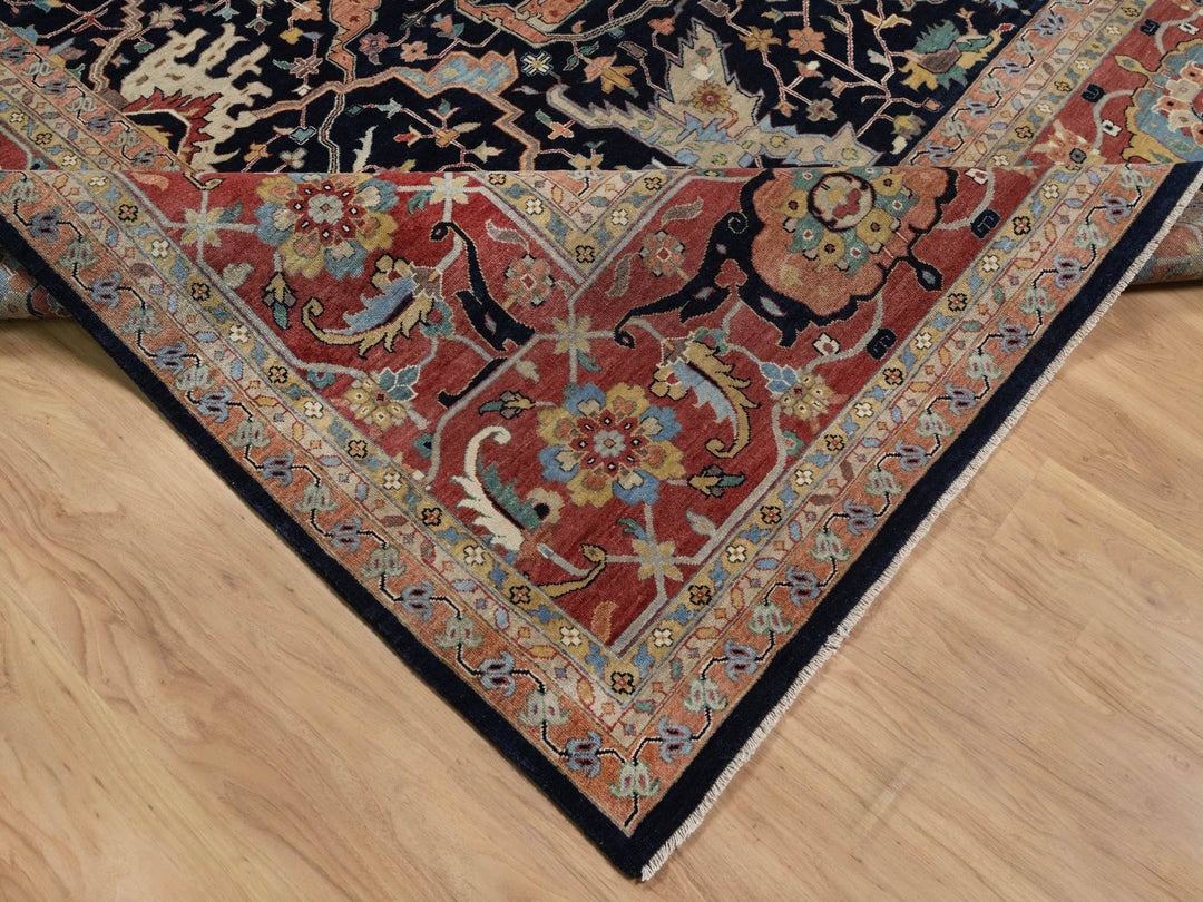 11'10" x 15'1" New Hand Knotted Blue Wool Rectangle Oriental Rug - MOA10291952