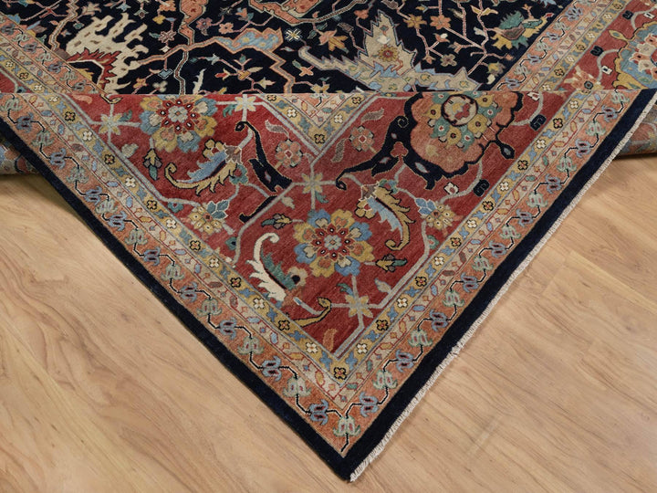 11'10" x 15'1" New Hand Knotted Blue Wool Rectangle Oriental Rug - MOA10291952