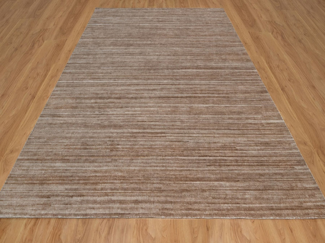 9'1" x 12'0" New Hand Loomed Brown Polyester Rectangle Oriental Rug - MOA10291953