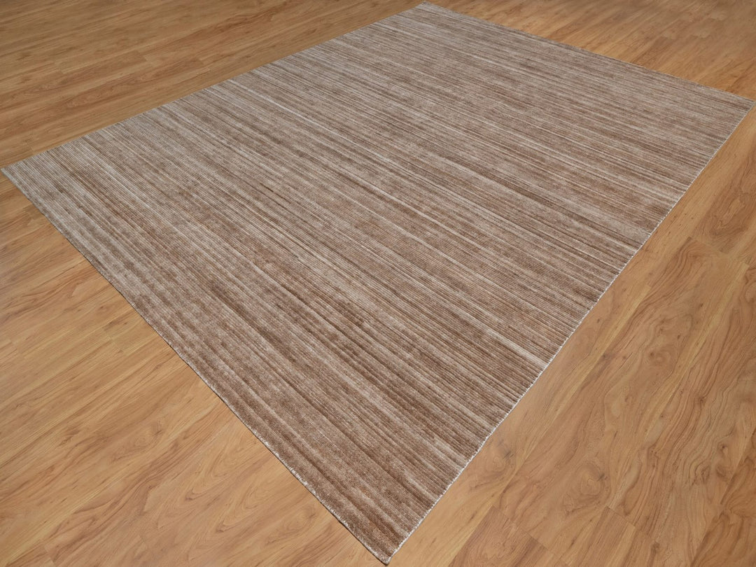 9'1" x 12'0" New Hand Loomed Brown Polyester Rectangle Oriental Rug - MOA10291953