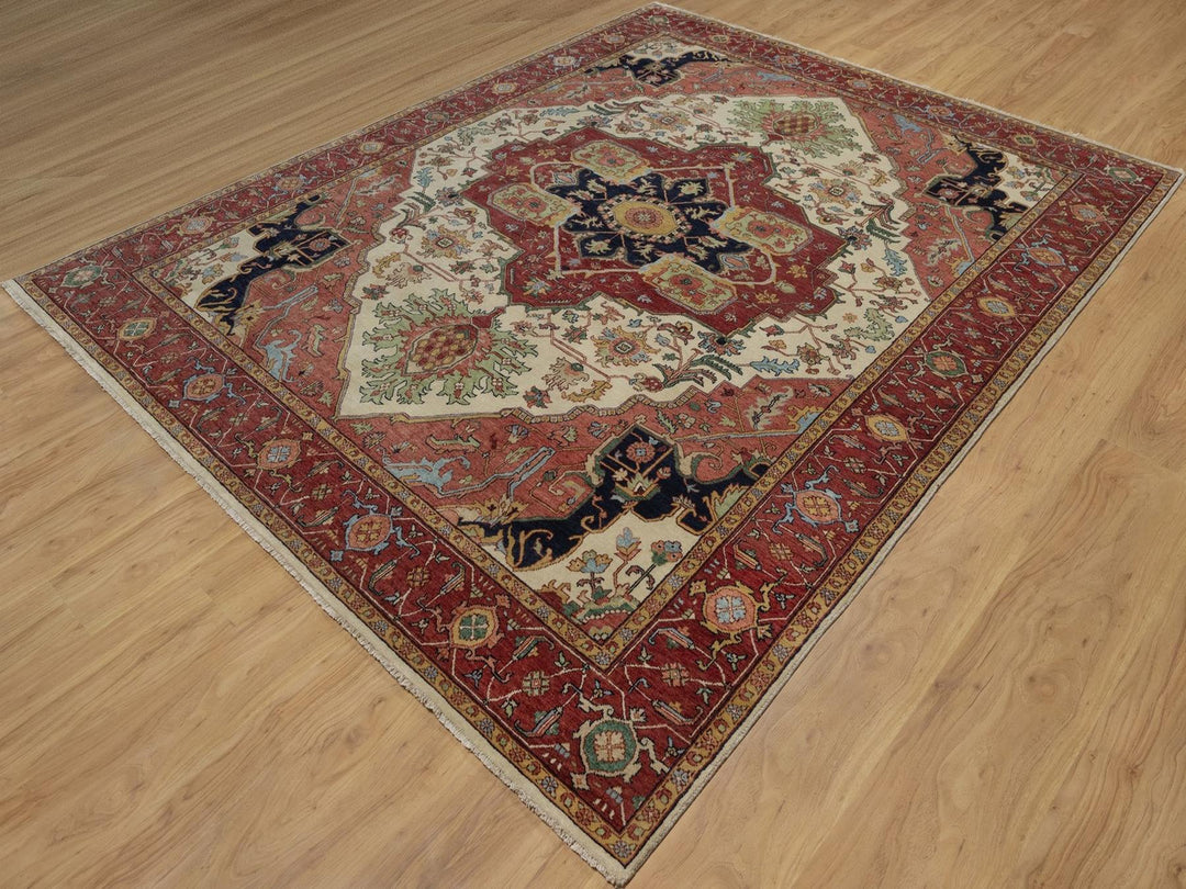 8'0" x 10'2" New Hand Knotted Ivory Wool Rectangle Oriental Rug - MOA10291958