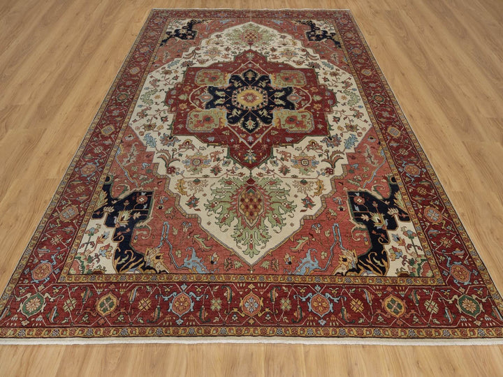 9'0" x 12'1" New Hand Knotted Ivory Wool Rectangle Oriental Rug - MOA10291959