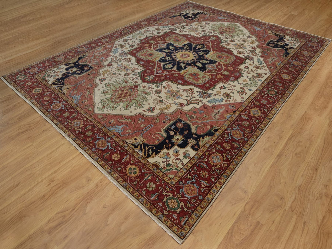 9'0" x 12'1" New Hand Knotted Ivory Wool Rectangle Oriental Rug - MOA10291959