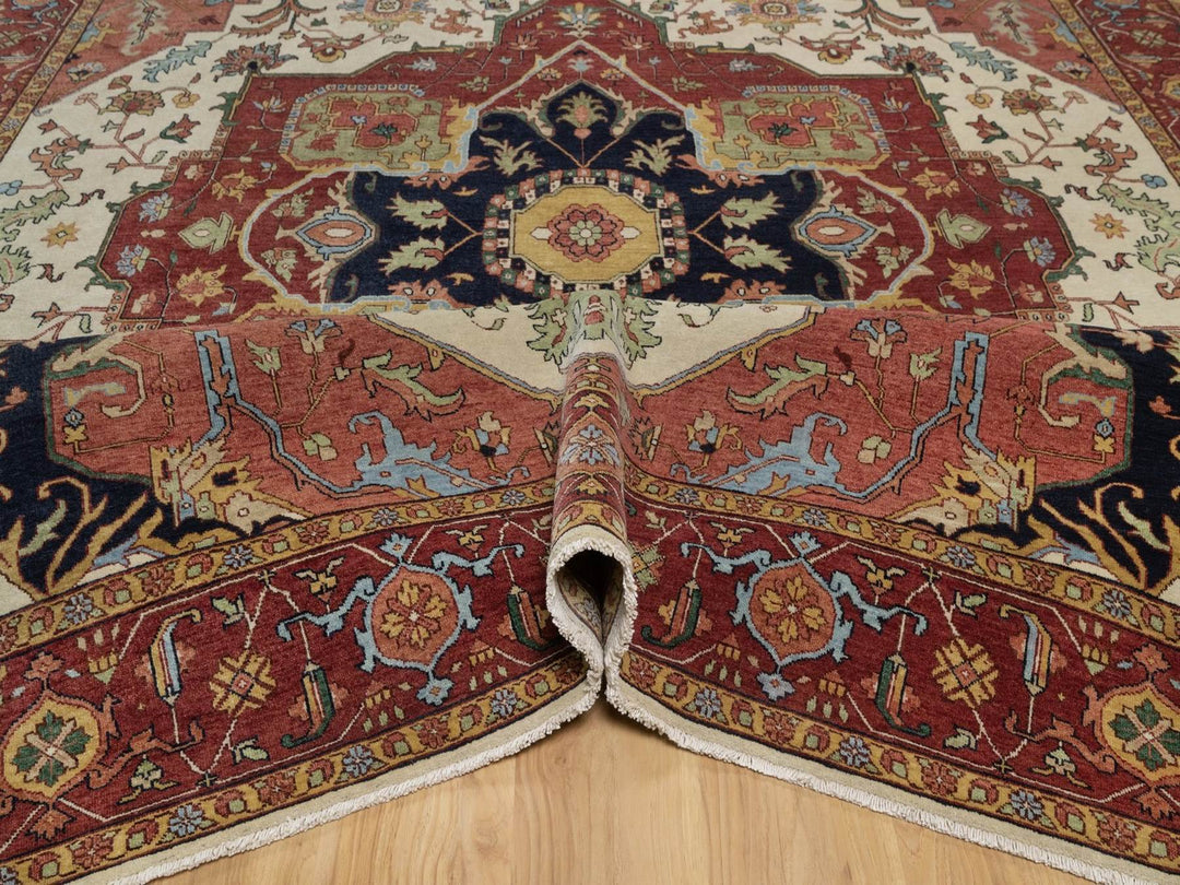 9'0" x 12'1" New Hand Knotted Ivory Wool Rectangle Oriental Rug - MOA10291959