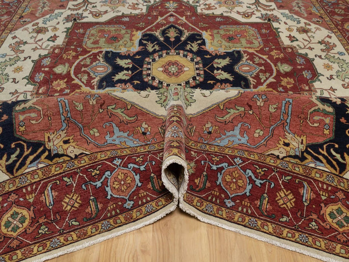 9'0" x 12'1" New Hand Knotted Ivory Wool Rectangle Oriental Rug - MOA10291959
