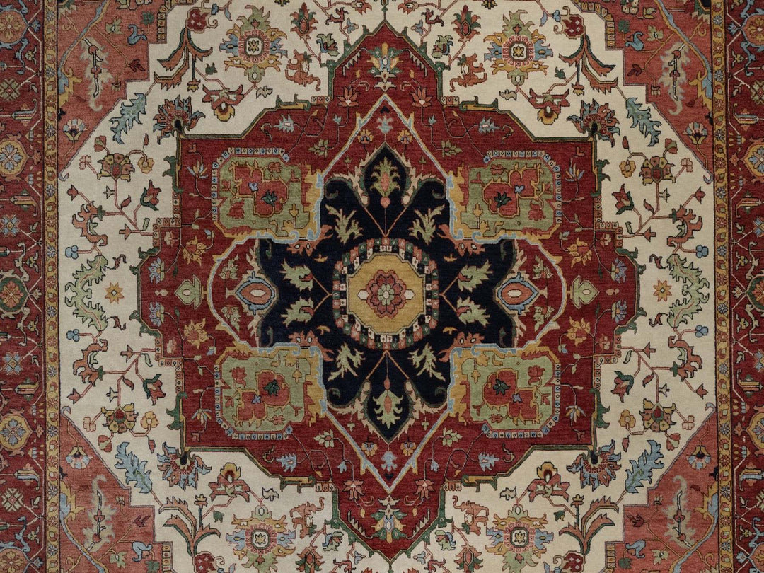 9'0" x 12'1" New Hand Knotted Ivory Wool Rectangle Oriental Rug - MOA10291959