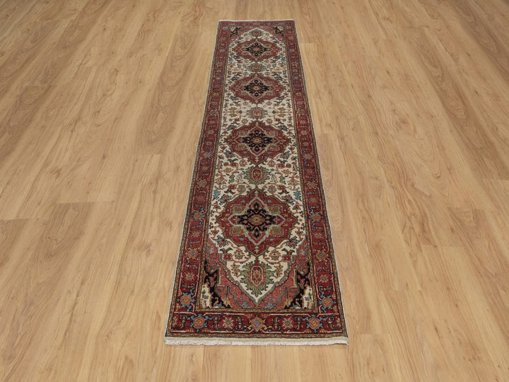 2'7" x 10'1" New Hand Knotted Ivory Wool Runner Oriental Rug - MOA10291961