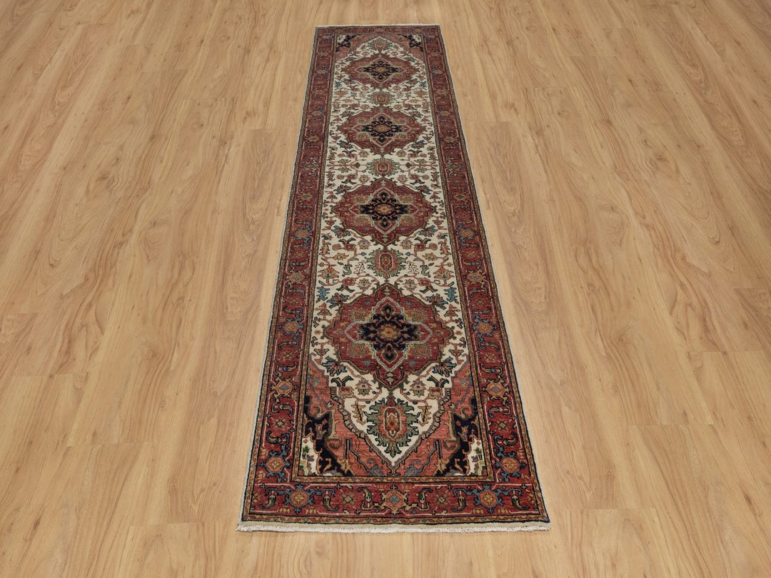 2'7" x 10'0" New Hand Knotted Ivory Wool Runner Oriental Rug - MOA10291962