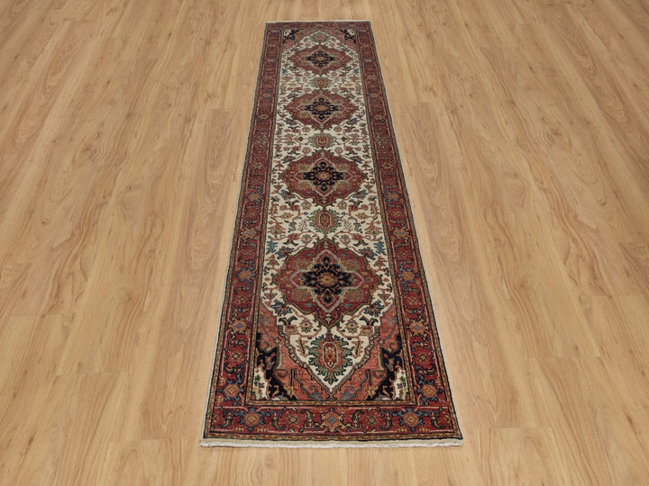 2'7" x 10'0" New Hand Knotted Ivory Wool Runner Oriental Rug - MOA10291962