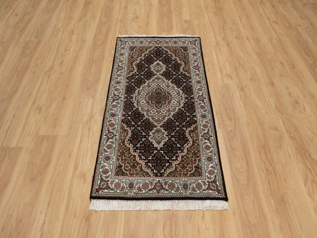 2'5" x 4'8" New Hand Knotted Black Wool Runner Oriental Rug - MOA10291969