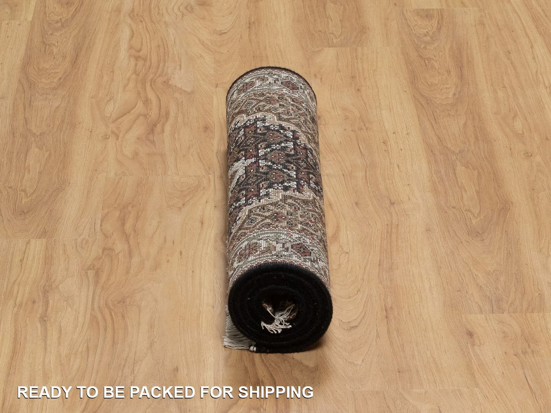 2'5" x 4'8" New Hand Knotted Black Wool Runner Oriental Rug - MOA10291969