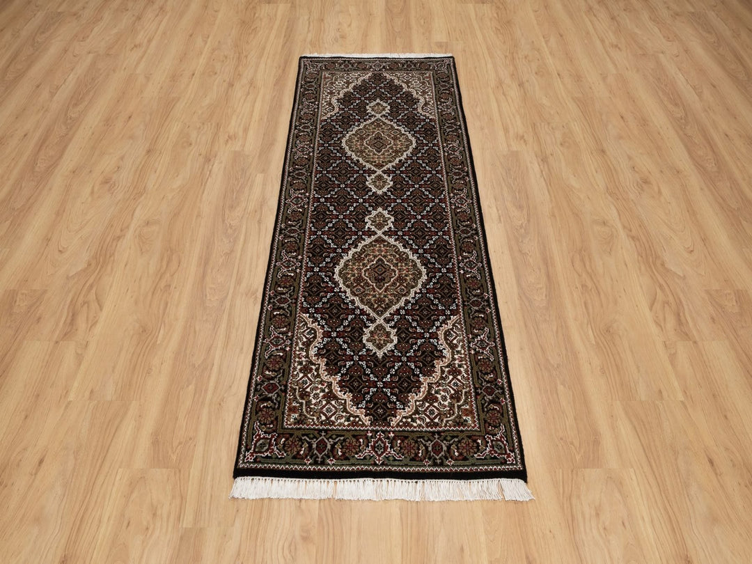 2'5" x 6'7" New Hand Knotted Black Wool Runner Oriental Rug - MOA10291970