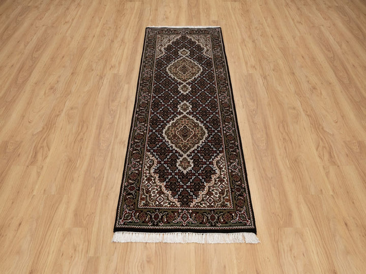 2'5" x 6'7" New Hand Knotted Black Wool Runner Oriental Rug - MOA10291970