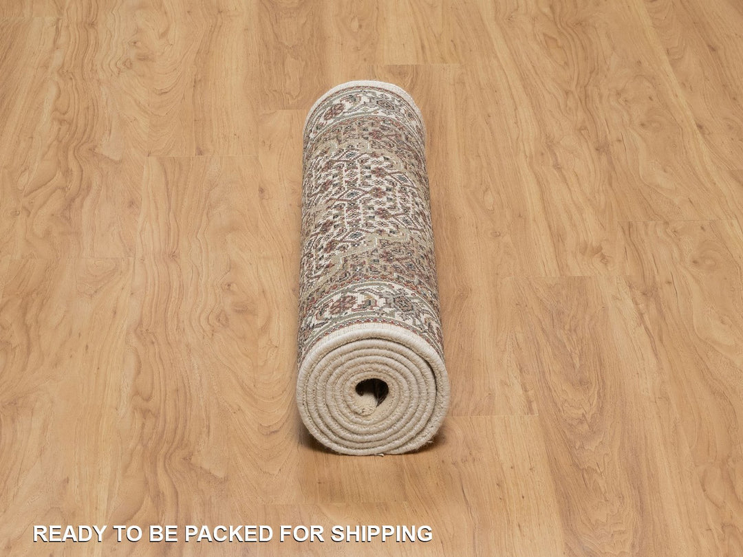 2'9" x 8'1" New Hand Knotted Ivory Wool Runner Oriental Rug - MOA10291975