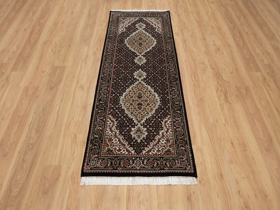 2'7" x 6'9" New Hand Knotted Black Wool Runner Oriental Rug - MOA10291976