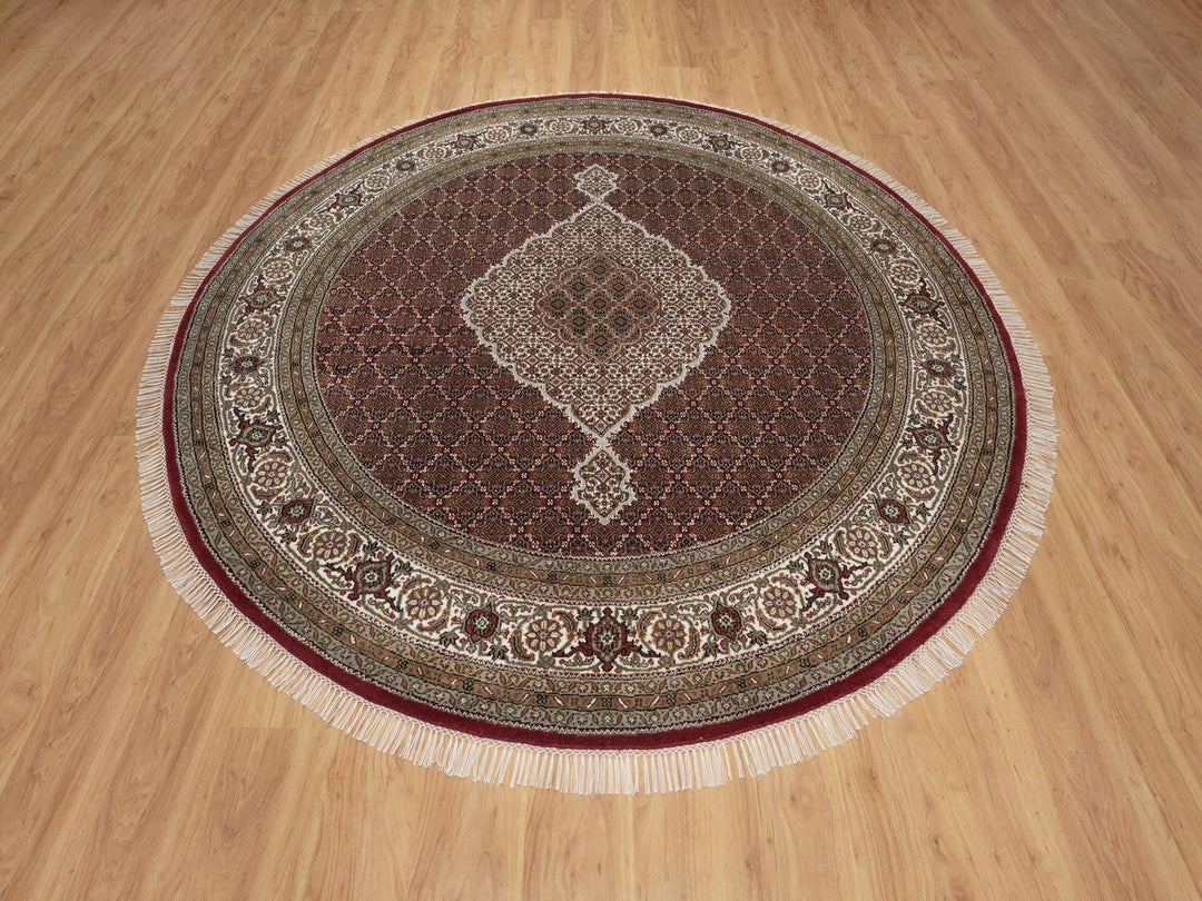 8'0" x 8'0" New Hand Knotted Red Wool Round Oriental Rug - MOA10291982