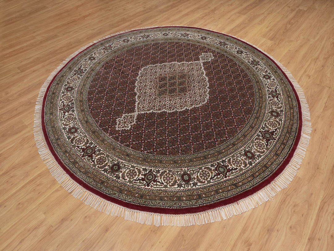 8'0" x 8'0" New Hand Knotted Red Wool Round Oriental Rug - MOA10291982