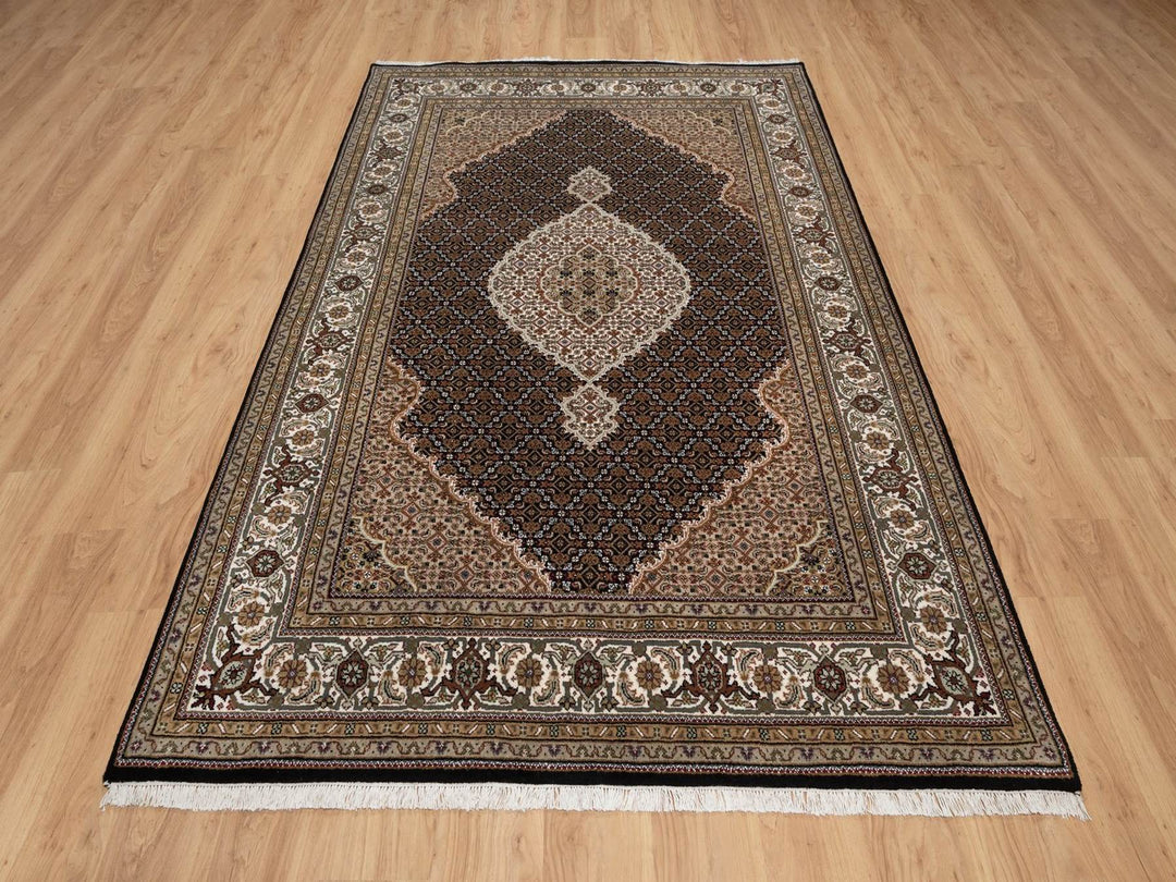 6'0" x 9'1" New Hand Knotted Black Wool Rectangle Oriental Rug - MOA10291983