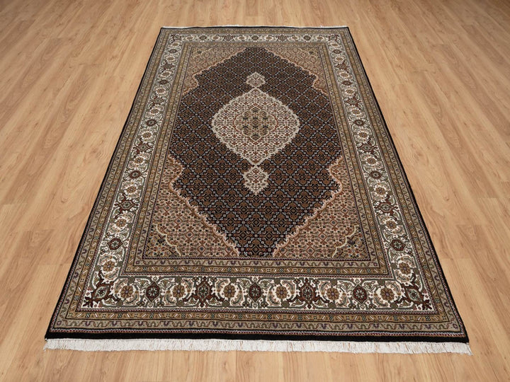 6'0" x 9'1" New Hand Knotted Black Wool Rectangle Oriental Rug - MOA10291983