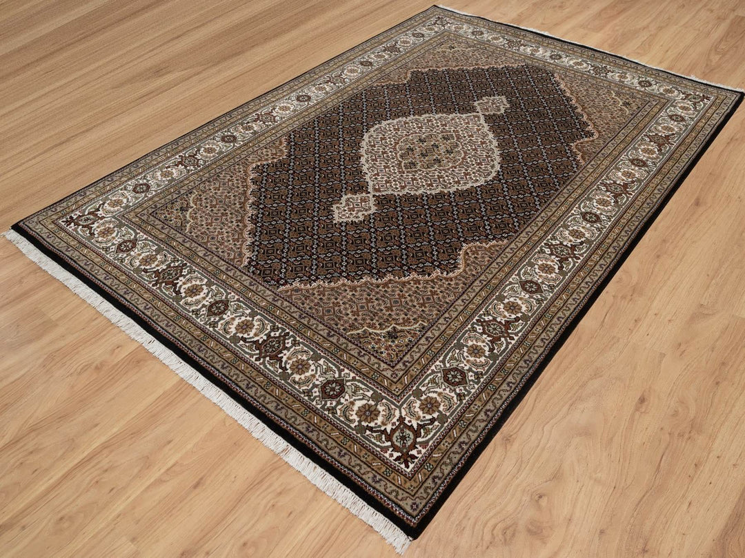 6'0" x 9'1" New Hand Knotted Black Wool Rectangle Oriental Rug - MOA10291983