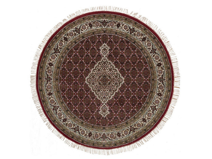 5'0" x 5'0" New Hand Knotted Red Wool Round Oriental Rug - MOA10291986